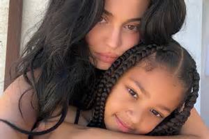 Stunner: The mother of Stormi sported an intergalactic one-piece that featured pink, blue and black tones